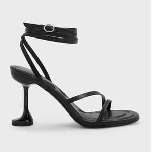 Charles & Keith Celestine Sculptural Heel Strappy Black Sandals Size 7